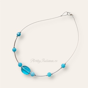 Colier handmade cu agate si sticla de Murano Albastru de Murano - bijuterii - coliere - coliere din mărgele - Artynos.ro