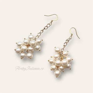 Cercei handmade cu perle Mallorca Ciorchine auriu, Bijuterii, Cercei, Cercei agatati, Confectionarea bijuteriilor, ARTYNOS