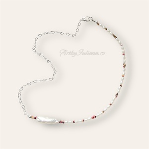 Colier handmade cu perle si argint Jumătate inimi - bijuterii - coliere - coliere din perle - Artynos.ro