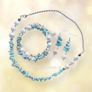 Set handmade perle si larimar  Vara dominicana, Bijuterii, Seturi de bijuterii, Confectionarea bijuteriilor, ARTYNOS