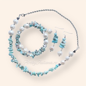 Set handmade perle si larimar  Vara dominicana - bijuterii - seturi de bijuterii - Artynos.ro