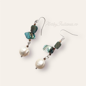 Set (colier, cercei, brățară) pietre semiprețioase și perle  Valurile mării - bijuterii - seturi de bijuterii - Artynos.ro