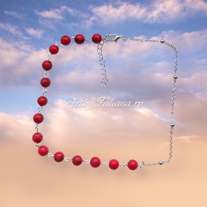 Colier asimetric pietre semipretioase si otel inoxidabil  �Doamna in rosu - Artynos.ro