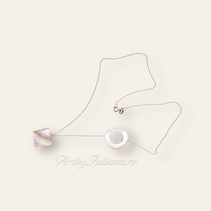 Set pandantiv sticlă pictată manual, cerc sidef și lănțișor argint - bijuterii - coliere - coliere din argint - Artynos.ro