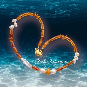 Colier handmade cu argint, perle si chihlimbar Vacanta la Marea Baltica, Bijuterii, Coliere, Coliere din pietre semipretioase, Confectionarea bijuteriilor, ARTYNOS