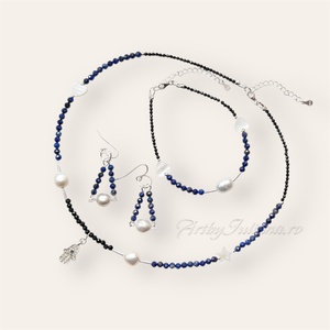 Set (colier, cercei, bratara) pietre semiprețioase și argint Albastru imperial - bijuterii - seturi de bijuterii - Artynos.ro