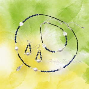 Set (colier, cercei, bratara) pietre semipretioase si argint Albastru imperial - Artynos.ro