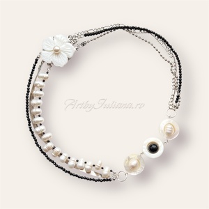 Colier handmade multișir �Floare de sidef - bijuterii - coliere - coliere din pietre semiprețioase - Artynos.ro