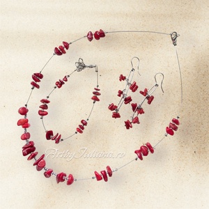 Set (colier, cercei, bratara) coral si argint Coral pe plaja - Artynos.ro