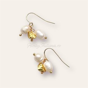 Cercei argint placat cu aur si perle de cultura - Artynos.ro