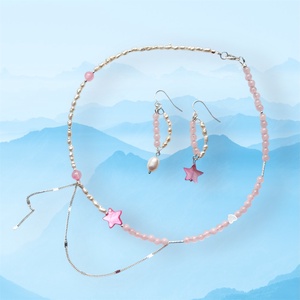 Set (colier, cercei) pietre semipretioase si argint Jumatate roz - Artynos.ro