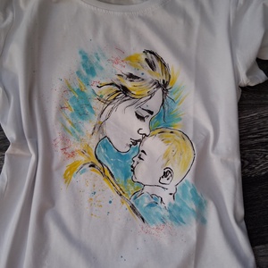 Tricou pictat manual - îmbrăcăminte și modă - set de perechi - set mamă-fiică (haine, accesorii) - Artynos.ro