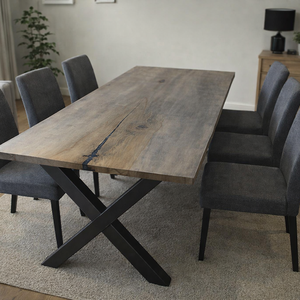 Masa din lemn masiv de stejar gri cu rasina epoxidica � 165x65 cm cm, Casa & Stil de viata, Mobilier artizanal, Alt mobilier, , ARTYNOS