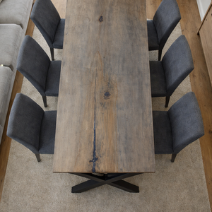 Masă din lemn masiv de stejar gri cu rășină epoxidică � 165x65 cm cm - casă & stil de viață - mobilier artizanal - alt mobilier - Artynos.ro