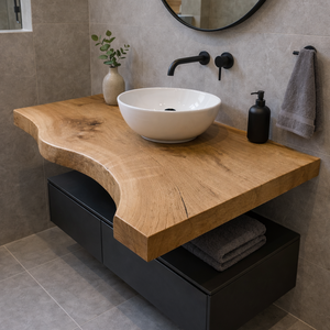 Blat din lemn masiv margini naturale � blat pentru baie - 100x60x6 cm, Casa & Stil de viata, Mobilier artizanal, Alt mobilier, Prelucrarea lemnului, ARTYNOS