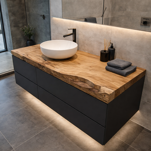Blat baie lemn masiv cu margini naturale � blat baie moderna , Casa & Stil de viata, Mobilier artizanal, Alt mobilier, Prelucrarea lemnului, ARTYNOS