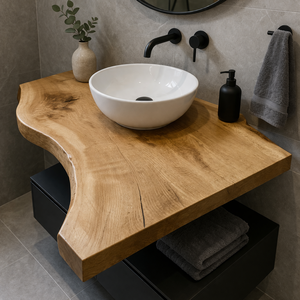 Blat din lemn masiv margini naturale � blat pentru baie - 100x60x6 cm - casă & stil de viață - mobilier artizanal - alt mobilier - Artynos.ro