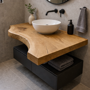 Blat din lemn masiv margini naturale � blat pentru baie - 100x60x6 cm - casă & stil de viață - mobilier artizanal - alt mobilier - Artynos.ro