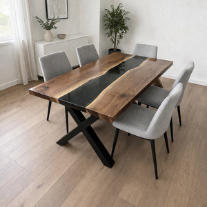 Masa lemn masiv de nuc cu rasina epoxy � River Table - Masa din lemn de nuc cu rasina epoxidica neagra , Casa & Stil de viata, Mobilier artizanal, Alt mobilier, , ARTYNOS