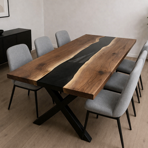 Masă lemn masiv de nuc cu rășină epoxy � River Table - Masă din lemn de nuc cu rășină epoxidica neagră  - casă & stil de viață - mobilier artizanal - alt mobilier - Artynos.ro