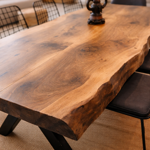 Masa dining din lemn masiv de stejar - design modern cu margini naturale (live edge)., Casa & Stil de viata, Mobilier artizanal, Mese, , ARTYNOS