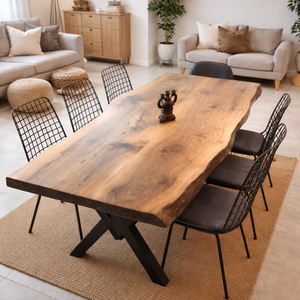 Masă dining din lemn masiv de stejar - design modern cu margini naturale (live edge). - casă & stil de viață - mobilier artizanal - mese - Artynos.ro