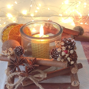 Decoratiune din lemn cu suport pentru lumanare  - Artynos.ro