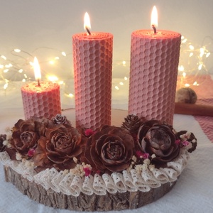 Decorațiune naturală 3 lumânări pe felie de lemn  - crăciun - decorațiuni de advent - decor pentru masa de advent - Artynos.ro