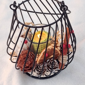 Felinar cu suport pentru lumanare si decorat cu elemente naturale, Craciun, Decoratiuni de Advent, Decor pentru masa de Advent, Altele, ARTYNOS