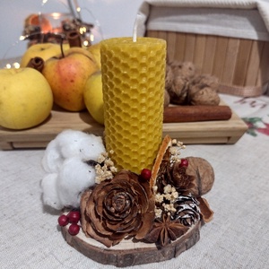 Decorațiune lumânare din ceară naturală și elemente naturale - crăciun - decorațiuni de crăciun de casă - lumânări parfumate de crăciun - Artynos.ro