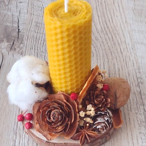 Decorațiune lumânare din ceară naturală și elemente naturale - crăciun - decorațiuni de crăciun de casă - lumânări parfumate de crăciun - Artynos.ro