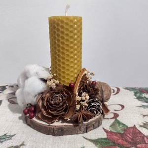 Decorațiune lumânare din ceară naturală și elemente naturale - crăciun - decorațiuni de crăciun de casă - lumânări parfumate de crăciun - Artynos.ro