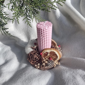 Decorațiune lumânare din ceară naturală și elemente naturale - crăciun - decorațiuni de crăciun de casă - lumânări parfumate de crăciun - Artynos.ro