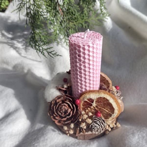 Decorațiune lumânare din ceară naturală și elemente naturale - crăciun - decorațiuni de crăciun de casă - lumânări parfumate de crăciun - Artynos.ro