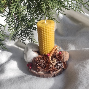 Decoratiune lumanare din ceara naturala si elemente naturale, Craciun, Decoratiuni de Craciun de casa, Lumanari parfumate de Craciun, Altele, ARTYNOS