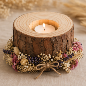 Suport pentru lumanare din trunchi natural de pin , Casa & Stil de viata, Lumanari, parfumuri, arome, Suport de lumanari, Aranjament de flori, ARTYNOS