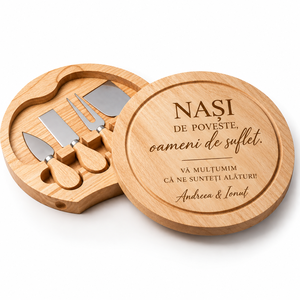 Set pentru branzeturi din lemn personalizat prin gravare � cadou pentru nasi - Artynos.ro