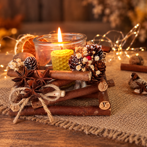 Suport de Craciun pentru lumanare � decor cu scortisoara si elemente naturale - Artynos.ro