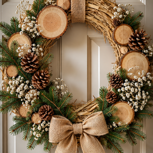 Coronita de Craciun pentru usa � decor natural cu brad, lemn si conuri - Artynos.ro