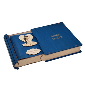 Album foto din lemn personalizat, Guestbook de nunta, albastru, A5, pix si lipici stick inclus - accesorii nuntă - amintiri și cadouri de nuntă - carte de amintiri nuntă și carte oaspeți - Artynos.ro