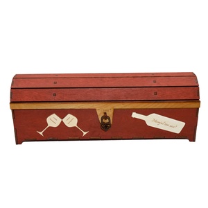 Cutie din lemn personalizata, pentru sticla de vin, cufar Handmade, Rosu - Artynos.ro