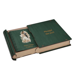 Guestbook de nunta, Album foto din lemn personalizat, Verde inchis, A5, Piksel, pix si lipici stick inclus - accesorii nuntă - amintiri și cadouri de nuntă - carte de amintiri nuntă și carte oaspeți - Artynos.ro