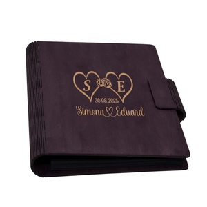 Guestbook de nunta, inimi, Album foto din lemn personalizat, Mov, A5, Piksel, pix si lipici stick inclus - Artynos.ro