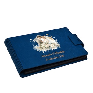Album foto A5 personalizat, din lemn, Albastru, Piksel, GuestBook, Caiet amintiri, Familie, Nunta - Artynos.ro
