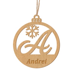 Glob lemn, un strat, personalizat nume, logo, decoratiune brad Craciun, 10 cm, Craciun, Decoratiuni de Craciun de casa, Globuri de Craciun, Gravare, pirogravura, Prelucrarea lemnului, ARTYNOS
