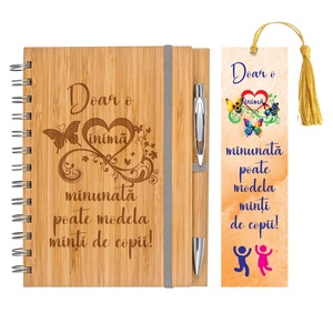 Agenda A5 nedatata, Educatoare, Invatatoare, Profesoare, 140 pagini dictando, Bambus, pix inclus si semn de carte cadou, Casa & Stil de viata, Produse de papetarie, Caiete si jurnale, Gravare, pirogravura, Prelucrarea lemnului, ARTYNOS