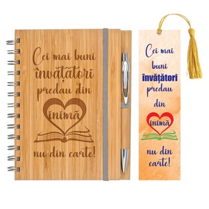 Agenda A5 nedatata, Invatatori, 140 pagini dictando, Bambus, pix inclus si semn de carte cadou, Casa & Stil de viata, Produse de papetarie, Caiete si jurnale, Gravare, pirogravura, Prelucrarea lemnului, ARTYNOS