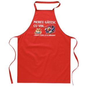 Sort de bucatarie, bumbac, Piksel, Rosu, Mereu gatesc cu vin, M3, Casa & Stil de viata, Echipamente de bucatarie, Textile pentru bucatarie, Sortuti de bucatarie, Fotografie, grafica, desen, ilustratie, ARTYNOS