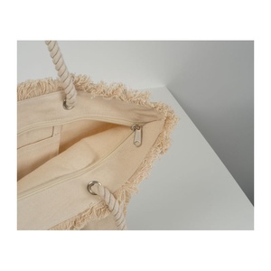 Geanta de plaja cu ciucuri, Piksel, din bumbac si baza de iuta, 48x38 cm, M1 - genți și portofele - geantă pentru cumpărături - totebaguri - Artynos.ro