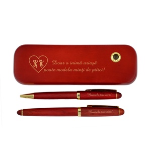 Set pix si stilou in cutie din lemn de trandafir, Piksel, cadou personalizat, invatator, educator, Accessorii si unelte, Unelte, instrumente, Ustensile desen si scris, Gravare, pirogravura, ARTYNOS